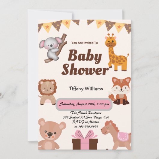 ワイルドワンサファリアニマルズモダン招待状 招待状 (正面)