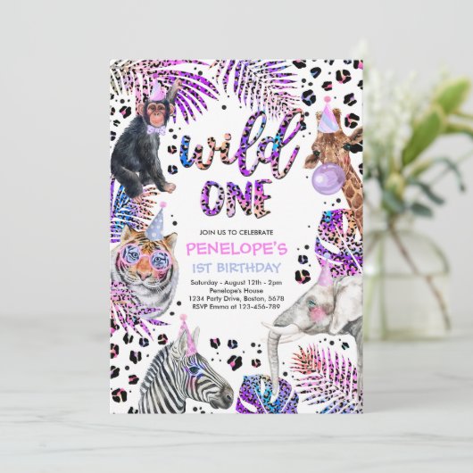 ワイルドワンサファリアニマルズレインボーチーター誕生日I 招待状 (スタンド正面)