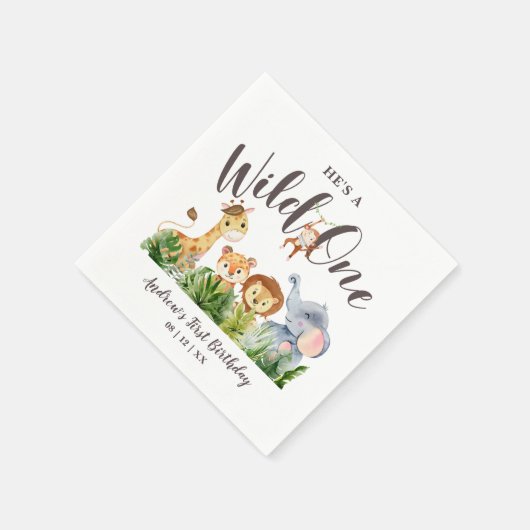 ワイルドワンサファリアニマルズ子供の誕生日 スタンダードカクテルナプキン (角)