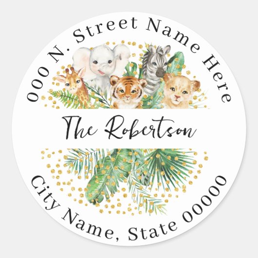 ワイルドワンサファリアニマルズ差出人住所 ラウンドシール (正面)