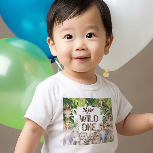 ワイルドワンサファリアニマルズ男の赤ちゃん1歳 ベビーTシャツ