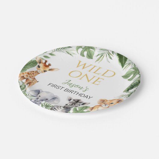 ワイルドワンサファリアニマルズ誕生日ベビーシャワー ペーパープレート (アングル)