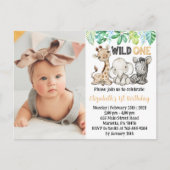 ワイルドワンサファリアニマルズ誕生日写真招待状 ポストカード (正面)