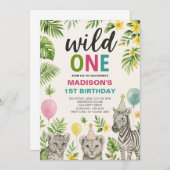 ワイルドワンサファリアニマルズ誕生日招待状 招待状 (正面/裏面)