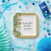 ワイルドワンサファリアニマルズ金ゴールドグリッターベビーシャワーP ペーパープレート (パーティー)