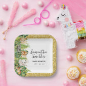 ワイルドワンサファリアニマルズ金ゴールドグリッターベビーシャワーP ペーパープレート (パーティー)