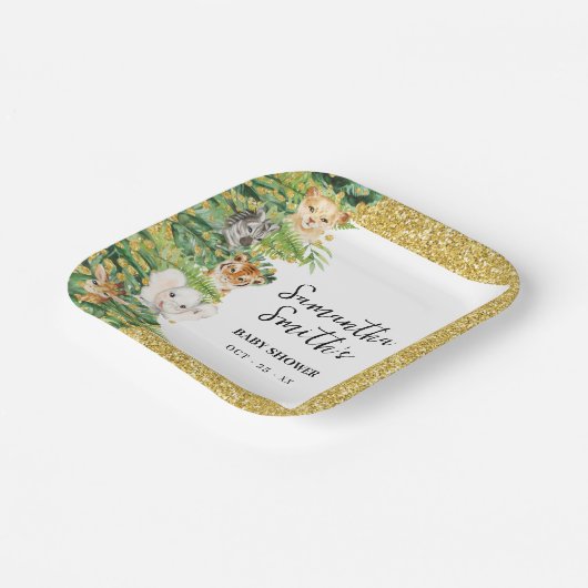 ワイルドワンサファリアニマルズ金ゴールドグリッターベビーシャワーP ペーパープレート (傾斜あり)
