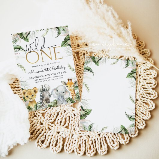 ワイルドワンサファリアニマルズ1歳の誕生日ボーイズインビタティ 招待状