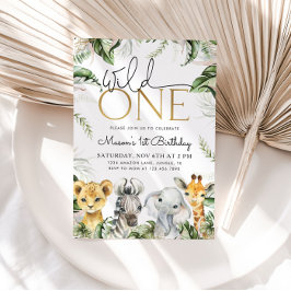 ワイルドワンサファリアニマルズ1歳の誕生日ボーイズインビタティ 招待状