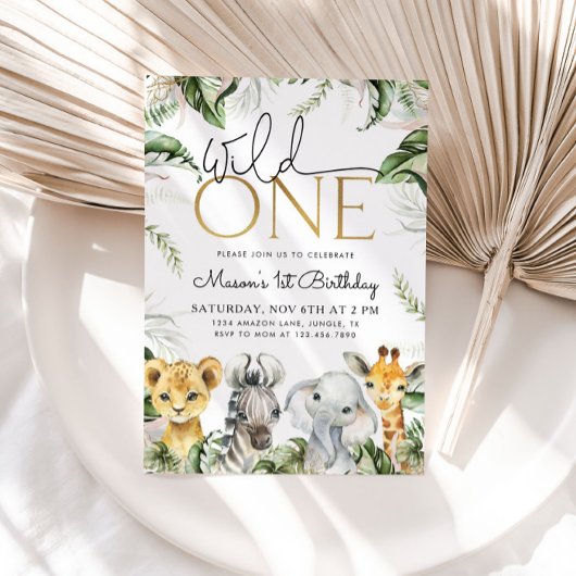 ワイルドワンサファリアニマルズ1歳の誕生日ボーイズインビタティ 招待状