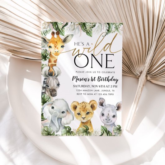ワイルドワンサファリアニマルズ1歳の誕生日ボーイズインビタティ 招待状