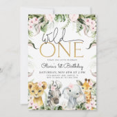 ワイルドワンサファリアニマルズ1stバースデーガールインビタティ 招待状 (正面)