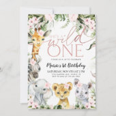ワイルドワンサファリアニマルズ1stバースデーガールインビタティ 招待状 (正面)