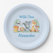 ワイルドワンサファリアニマルズ1stバースデーブルー ペーパープレート (正面)
