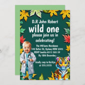 ワイルドワンサファリアニマルズ1st誕生日パーティーインビタット 招待状 (正面/裏面)