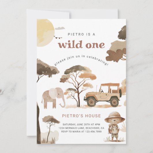 ワイルドワンサファリアニマルズ1st誕生日パーティー 招待状 (正面)