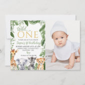 ワイルドワンサファリアニマルズ1st誕生日招待状 招待状 (正面)