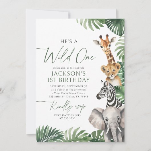ワイルドワンサファリアニマルズ1st誕生日 招待状 (正面)