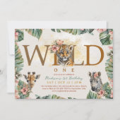 ワイルドワンサファリアニマルタイガー男の赤ちゃん1st誕生日 招待状 (正面)