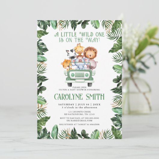 ワイルドワンサファリアニマルトロピカルボーイベビーシャワー 招待状 (スタンド正面)