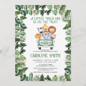 ワイルドワンサファリアニマルトロピカルボーイベビーシャワー 招待状 (正面/裏面)