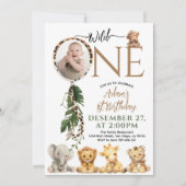 ワイルドワンサファリアニマルバルーン1st誕生日 招待状 (正面)