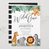 ワイルドワンサファリアニマルバースデーパーティーへの招待 招待状 (正面/裏面)
