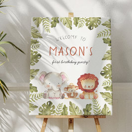 ワイルドワンサファリアニマルバースデーパーティー歓迎サイン ポスター