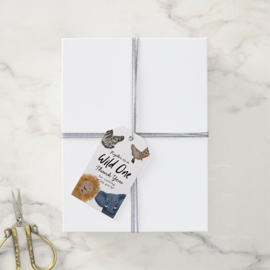 ワイルドワンサファリアニマルバースデーパーティー ギフトタグ (より糸付き)