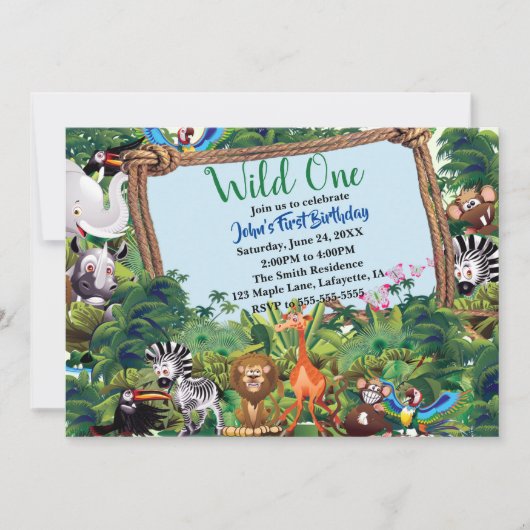 ワイルドワンサファリアニマルバースデーパーティー 招待状 (正面)