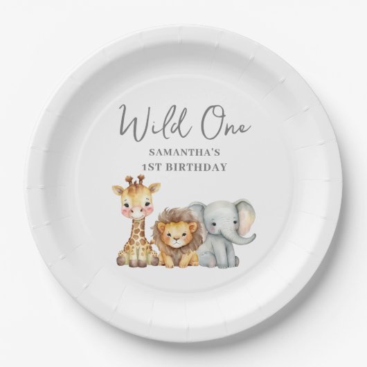 ワイルドワンサファリアニマルファースト誕生日 ペーパープレート (正面)