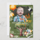 ワイルドワンサファリアニマルフォトバースデーパーティー 招待状 (正面)