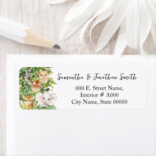 ワイルドワンサファリアニマルベビーシャワー差出人住所 ラベル (インサイチュ)