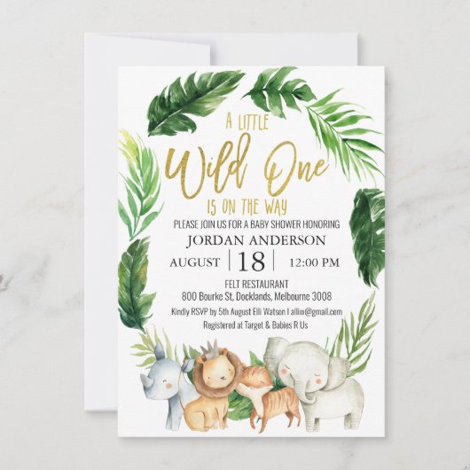 ワイルドワンサファリアニマルベビーシャワー招待状 招待状 (正面)