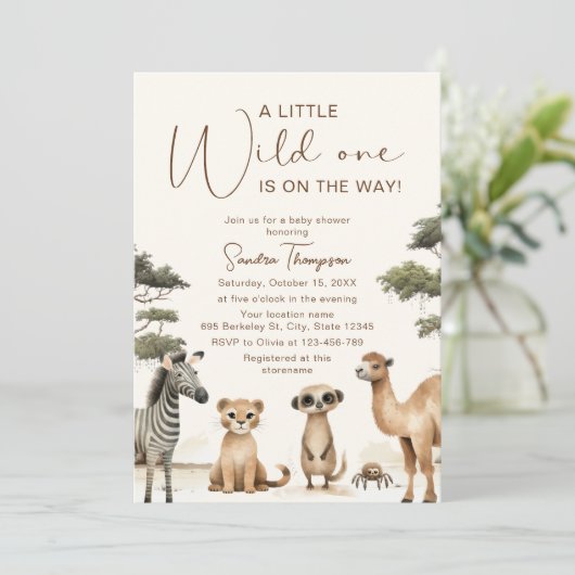 ワイルドワンサファリアニマルベビーシャワー招待状 招待状 (スタンド正面)