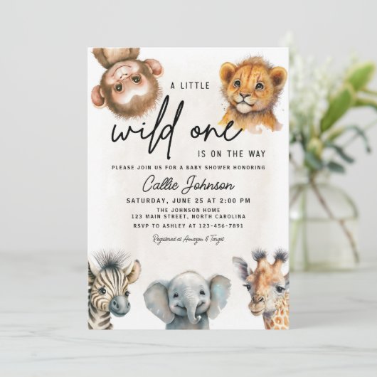 ワイルドワンサファリアニマルベビーシャワー招待状 招待状 (スタンド正面)
