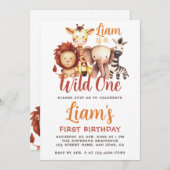 ワイルドワンサファリアニマルライオンキリン1歳 招待状 (正面/裏面)