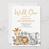 ワイルドワンサファリアニマルワンサンバースデー招待状 招待状 (正面)