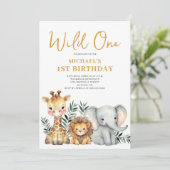 ワイルドワンサファリアニマルワンサンバースデー招待状 招待状 (スタンド正面)