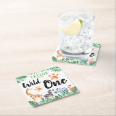 ワイルドワンサファリアニマル第1誕生日パーティー スクエアペーパーコースター (インサイチュ)