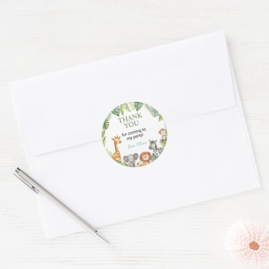ワイルドワンサファリアニマル誕生日ステッカーメッセージカード ラウンドシール (封筒)