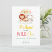 ワイルドワンサファリインボージャングルアニマルズ誕生日 招待状 (スタンド正面)