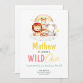 ワイルドワンサファリインボージャングルアニマルズ誕生日 招待状 (正面/裏面)