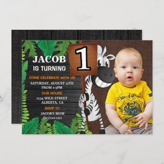 ワイルドワンサファリカスタムー誕生日招待状 招待状 (正面/裏面)