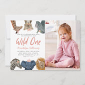 ワイルドワンサファリガールの最初の誕生日パーティーの写真 招待状 (正面)