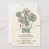 ワイルドワンサファリキリン動物の誕生日パーティー 招待状 (正面)