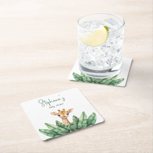 ワイルドワンサファリキリン赤ちゃんシャワー スクエアペーパーコースター (インサイチュ)