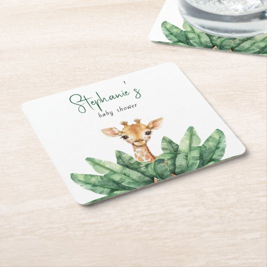 ワイルドワンサファリキリン赤ちゃんシャワー スクエアペーパーコースター (アングル)