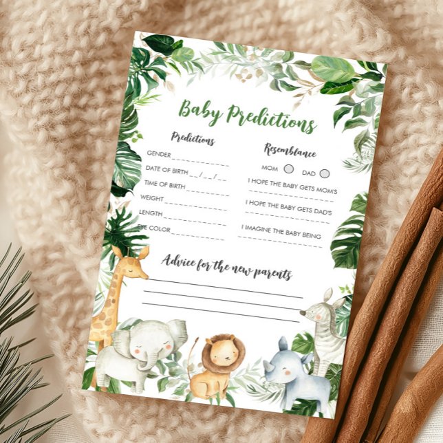 ワイルドワンサファリシャワーベイビー予測ゲーム (Greenery Jungle Baby Shower Baby Predictions Game)