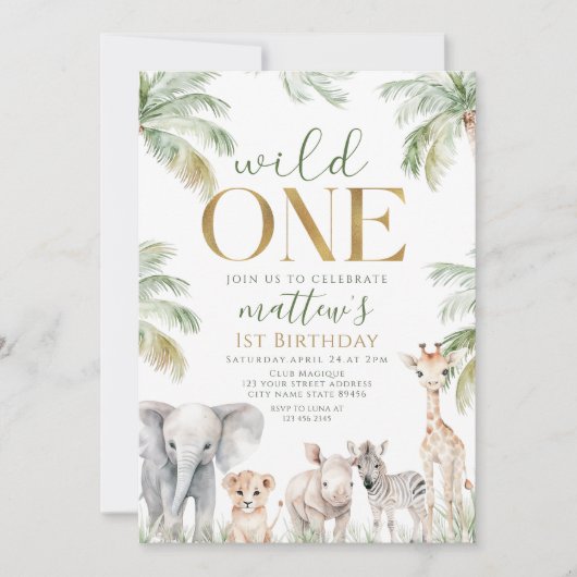ワイルドワンサファリジャングルの誕生日 招待状 (正面)